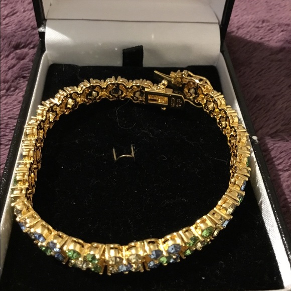 NWOT Designer Gold Vermeil 925 Vintage Heavy Chrystal Bracelet! - Picture 3 of 9